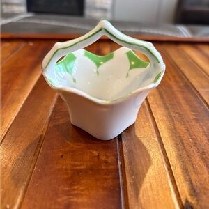 VINTAGE GOLD CASTLE CHIKUSA GREEN MINI BASKET with GOLD TRIM